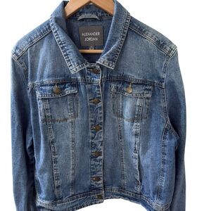 Alexander Jordan Distressed Women's Classic Blue Jean Jacket Size XL Flap Button